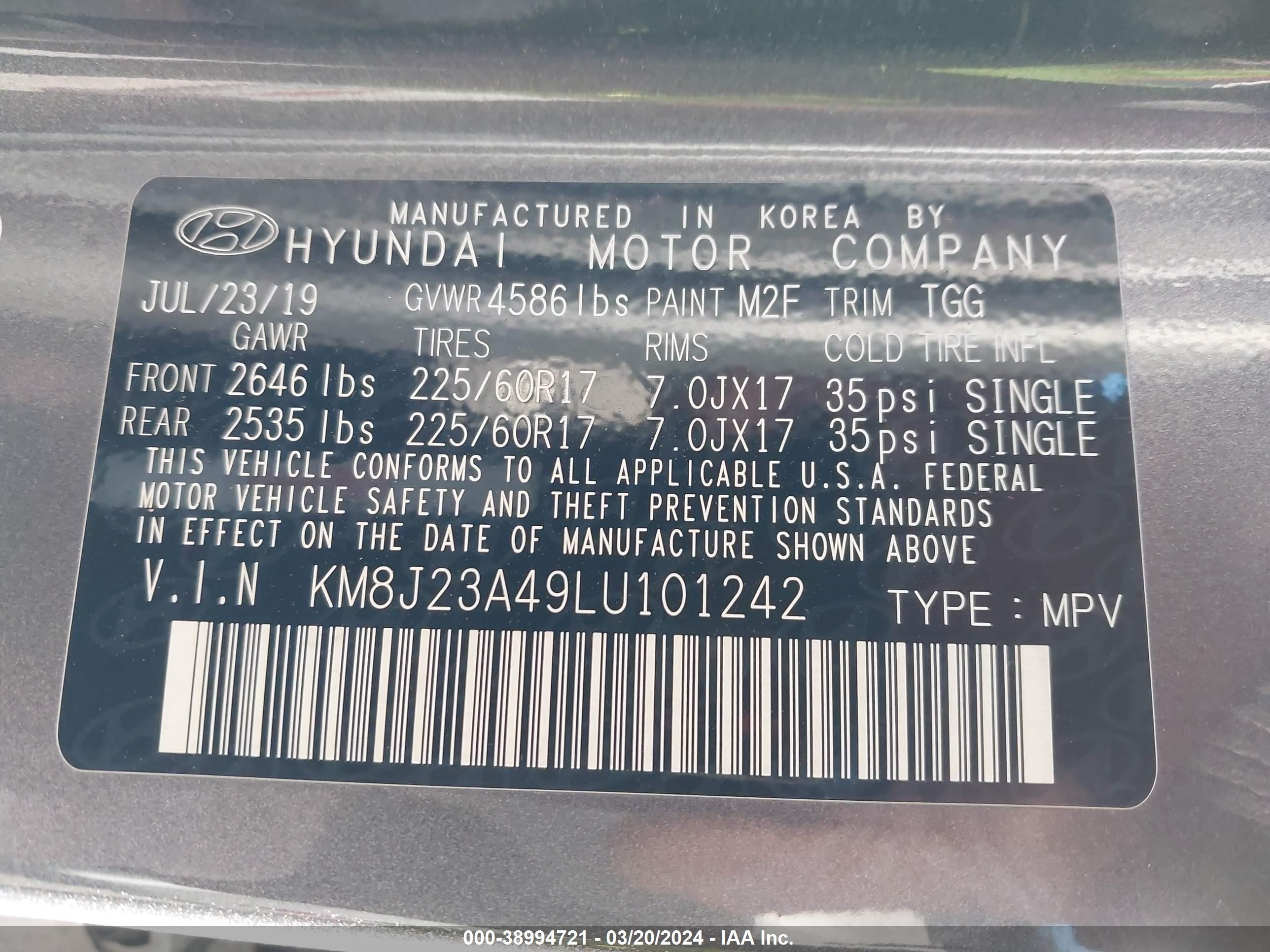 Photo 8 VIN: KM8J23A49LU101242 - HYUNDAI TUCSON 