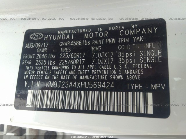 Photo 8 VIN: KM8J23A4XHU569424 - HYUNDAI TUCSON 