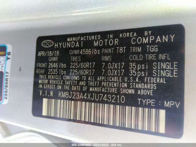 Photo 8 VIN: KM8J23A4XJU743210 - HYUNDAI TUCSON 