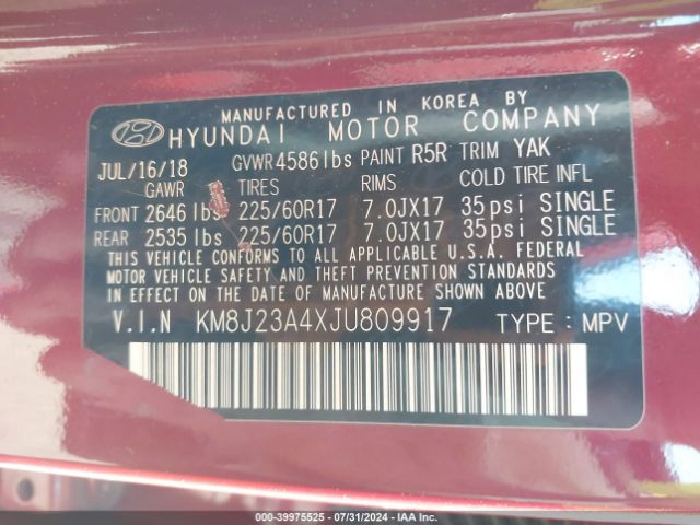 Photo 8 VIN: KM8J23A4XJU809917 - HYUNDAI TUCSON 