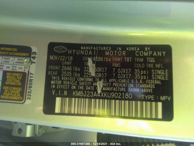 Photo 8 VIN: KM8J23A4XKU902180 - HYUNDAI TUCSON 