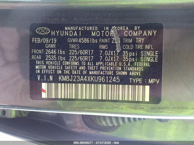 Photo 8 VIN: KM8J23A4XKU961245 - HYUNDAI TUCSON 