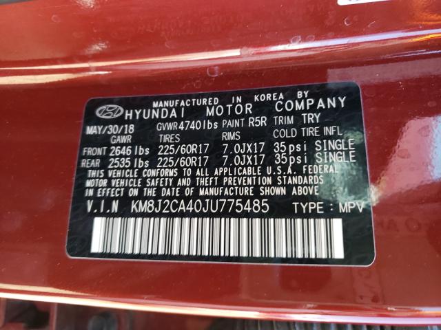 Photo 9 VIN: KM8J2CA40JU775485 - HYUNDAI TUCSON SE 