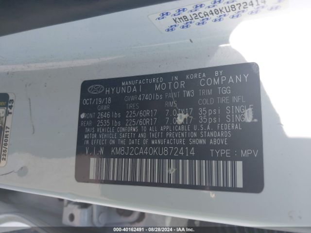 Photo 8 VIN: KM8J2CA40KU872414 - HYUNDAI TUCSON 