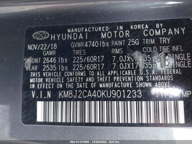 Photo 8 VIN: KM8J2CA40KU901233 - HYUNDAI TUCSON 