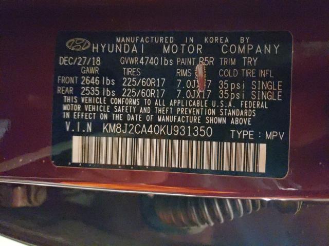 Photo 9 VIN: KM8J2CA40KU931350 - HYUNDAI TUCSON SE 