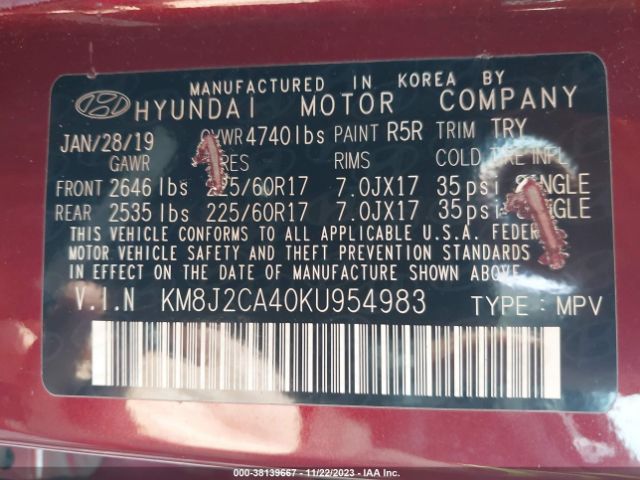 Photo 8 VIN: KM8J2CA40KU954983 - HYUNDAI TUCSON 