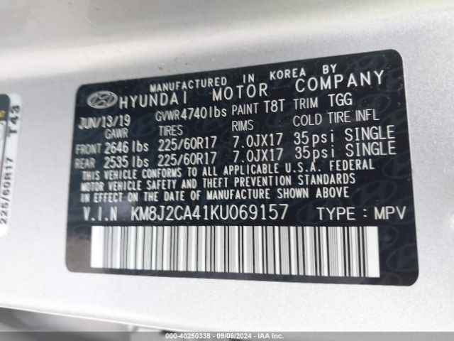 Photo 8 VIN: KM8J2CA41KU069157 - HYUNDAI TUCSON 