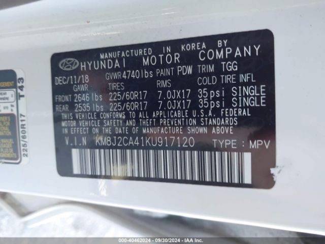 Photo 8 VIN: KM8J2CA41KU917120 - HYUNDAI TUCSON 