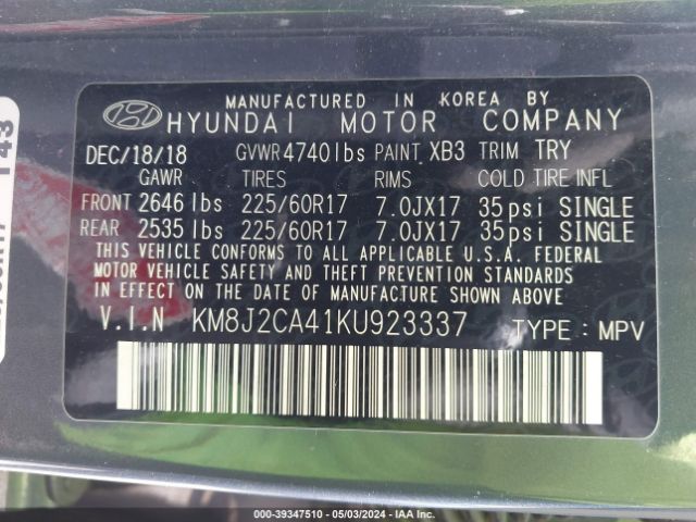 Photo 8 VIN: KM8J2CA41KU923337 - HYUNDAI TUCSON 