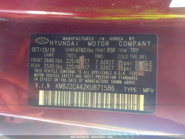 Photo 8 VIN: KM8J2CA42KU871586 - HYUNDAI TUCSON 