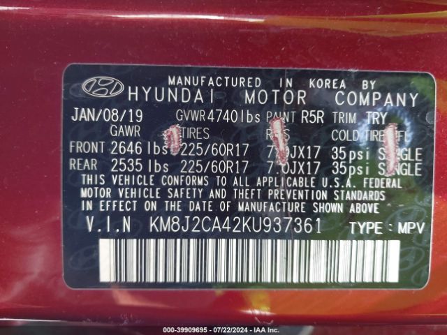 Photo 8 VIN: KM8J2CA42KU937361 - HYUNDAI TUCSON 