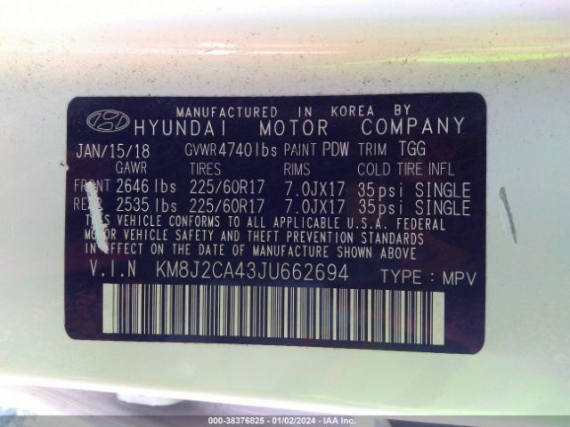 Photo 8 VIN: KM8J2CA43JU662694 - HYUNDAI TUCSON 