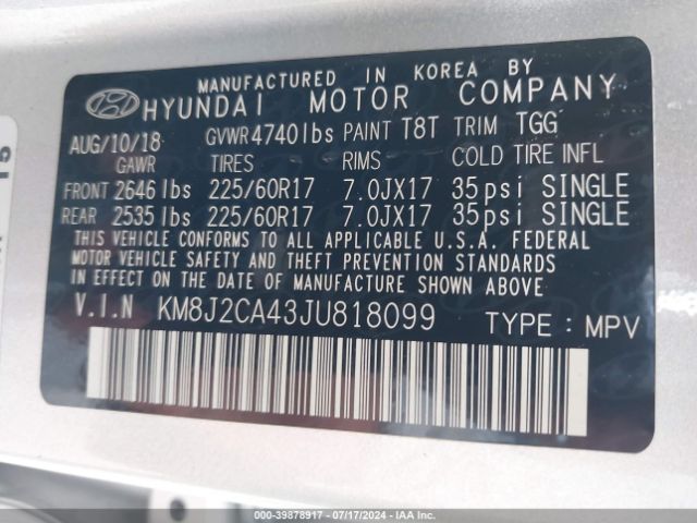 Photo 8 VIN: KM8J2CA43JU818099 - HYUNDAI TUCSON 