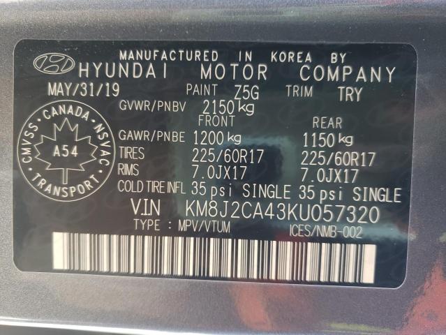 Photo 9 VIN: KM8J2CA43KU057320 - HYUNDAI TUCSON SE 