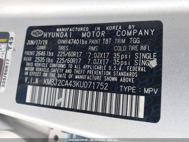 Photo 8 VIN: KM8J2CA43KU071752 - HYUNDAI TUCSON 