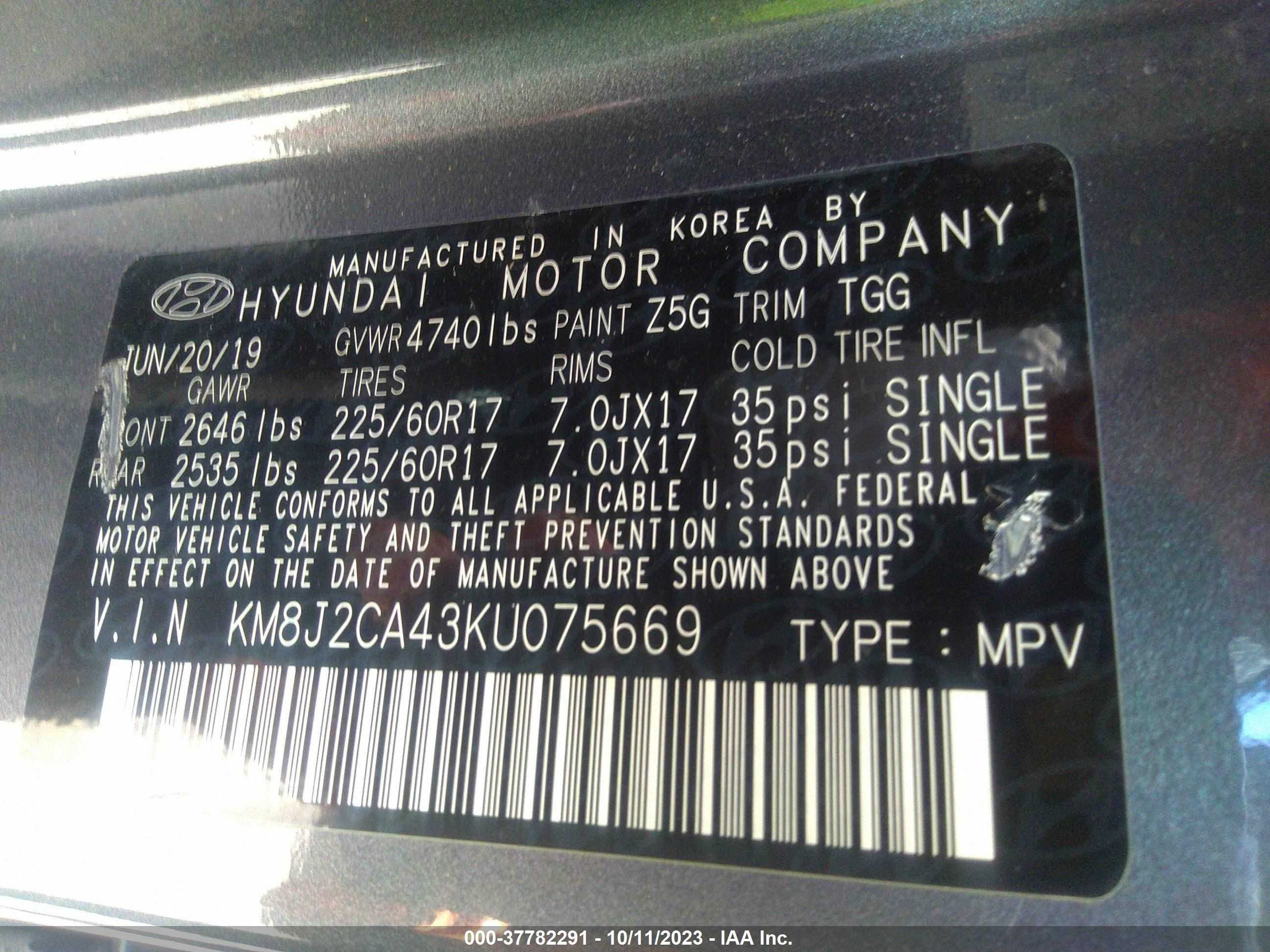 Photo 8 VIN: KM8J2CA43KU075669 - HYUNDAI TUCSON 