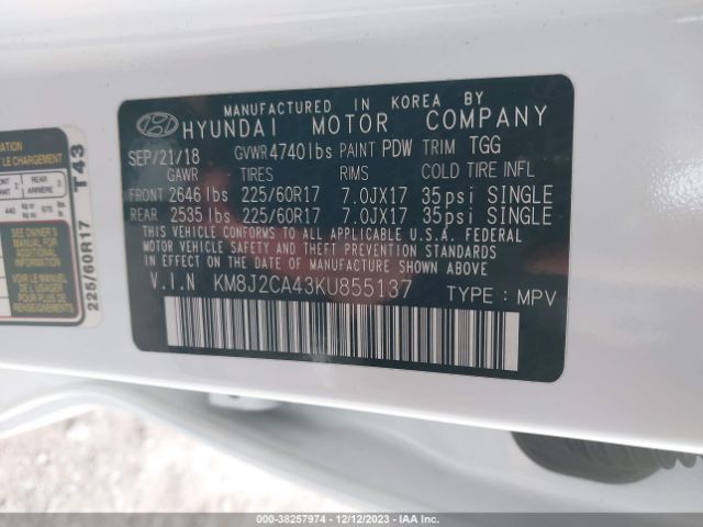 Photo 8 VIN: KM8J2CA43KU855137 - HYUNDAI TUCSON 