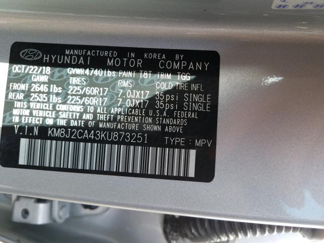 Photo 9 VIN: KM8J2CA43KU873251 - HYUNDAI TUCSON SE 