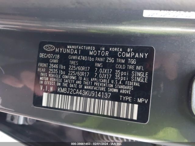 Photo 8 VIN: KM8J2CA43KU914137 - HYUNDAI TUCSON 