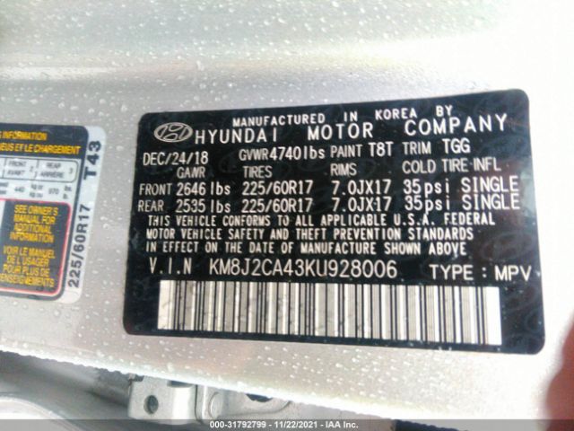 Photo 8 VIN: KM8J2CA43KU928006 - HYUNDAI TUCSON 