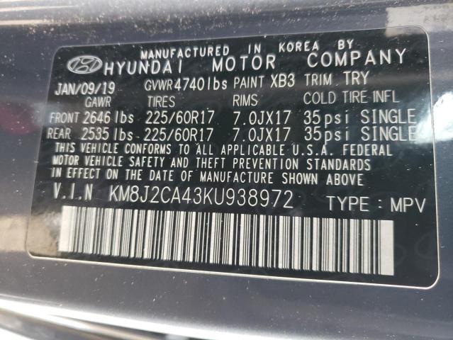 Photo 12 VIN: KM8J2CA43KU938972 - HYUNDAI TUCSON SE 