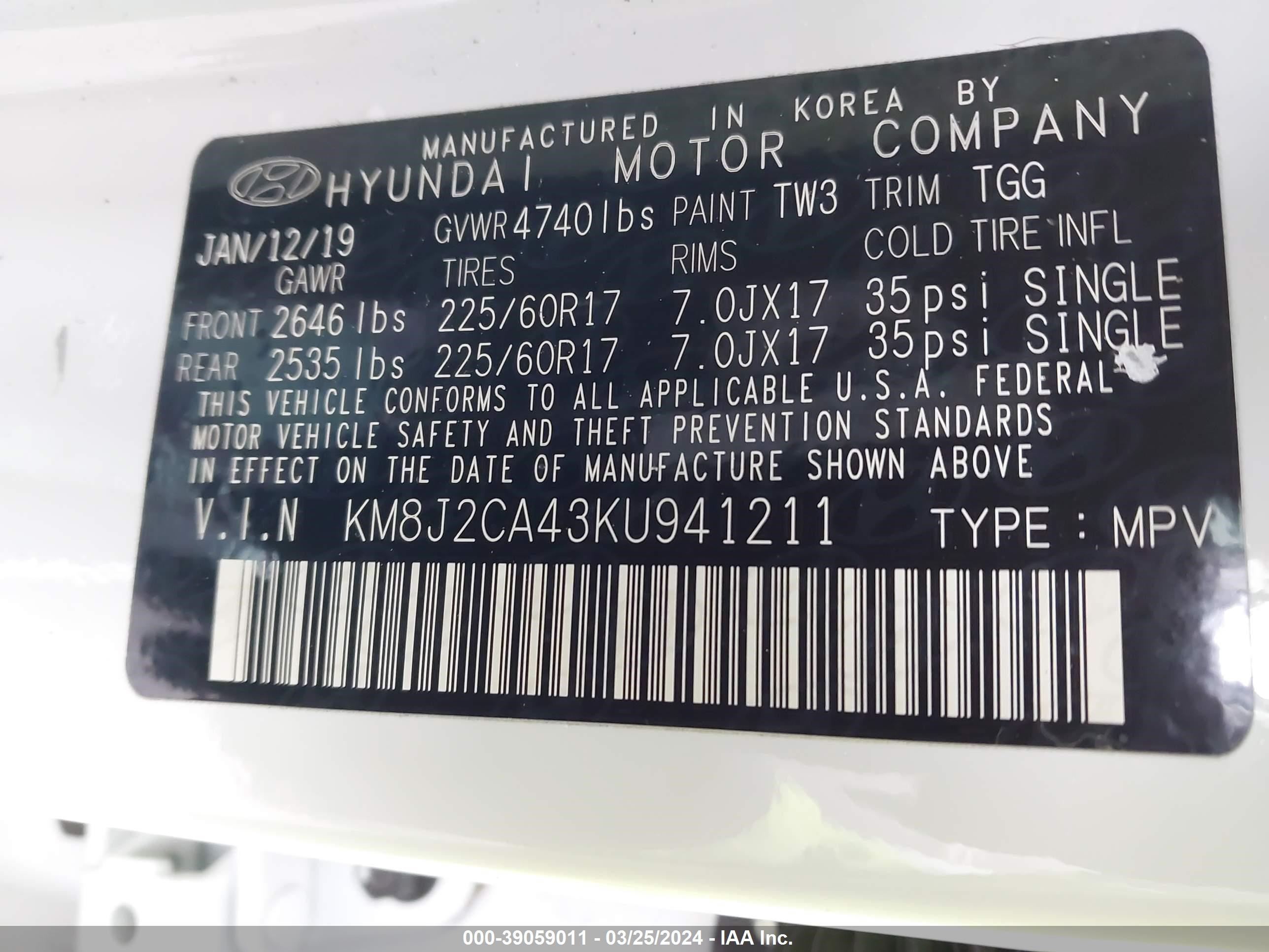 Photo 8 VIN: KM8J2CA43KU941211 - HYUNDAI TUCSON 