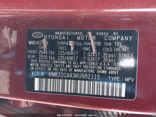 Photo 8 VIN: KM8J2CA43KU982115 - HYUNDAI TUCSON 