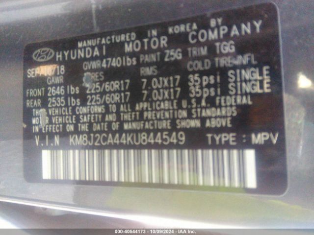 Photo 8 VIN: KM8J2CA44KU844549 - HYUNDAI TUCSON 