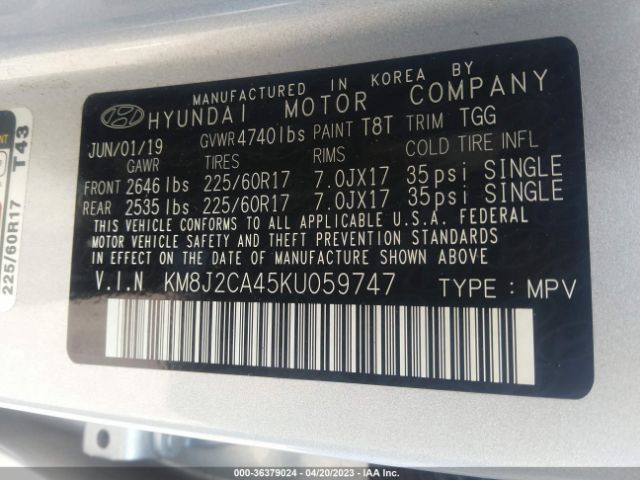 Photo 8 VIN: KM8J2CA45KU059747 - HYUNDAI TUCSON 