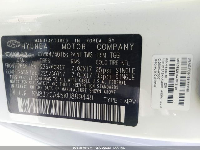 Photo 8 VIN: KM8J2CA45KU889449 - HYUNDAI TUCSON 