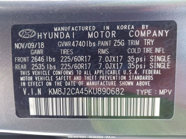 Photo 8 VIN: KM8J2CA45KU890682 - HYUNDAI TUCSON 