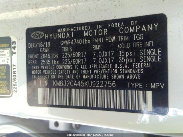 Photo 8 VIN: KM8J2CA45KU922756 - HYUNDAI TUCSON 