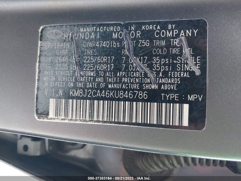 Photo 8 VIN: KM8J2CA46KU846786 - HYUNDAI TUCSON 