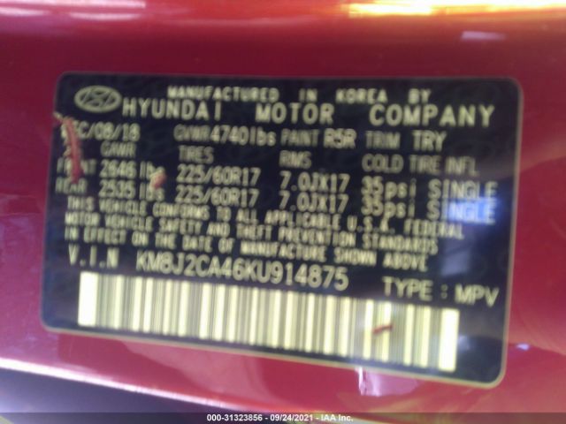 Photo 8 VIN: KM8J2CA46KU914875 - HYUNDAI TUCSON 