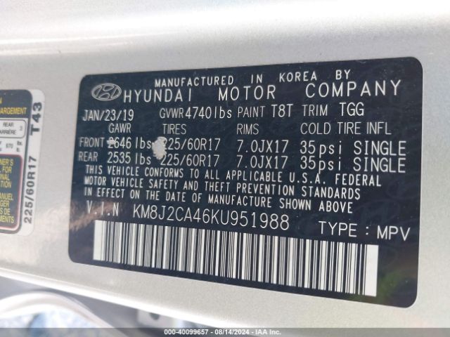 Photo 8 VIN: KM8J2CA46KU951988 - HYUNDAI TUCSON 