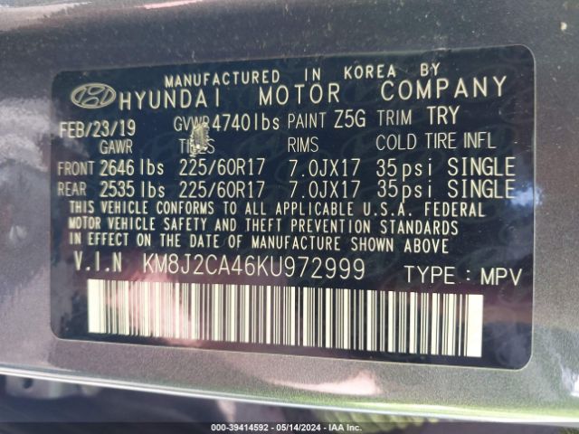 Photo 8 VIN: KM8J2CA46KU972999 - HYUNDAI TUCSON 