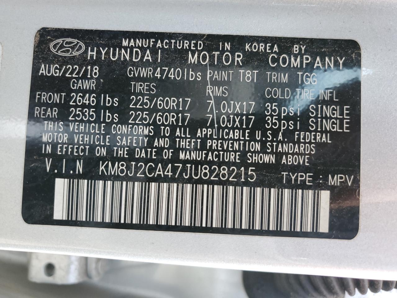 Photo 11 VIN: KM8J2CA47JU828215 - HYUNDAI TUCSON 