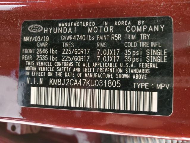 Photo 12 VIN: KM8J2CA47KU031805 - HYUNDAI TUCSON SE 