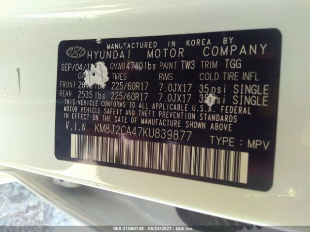 Photo 8 VIN: KM8J2CA47KU839877 - HYUNDAI TUCSON 