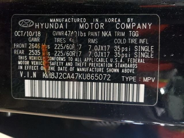 Photo 11 VIN: KM8J2CA47KU865072 - HYUNDAI TUCSON SE 