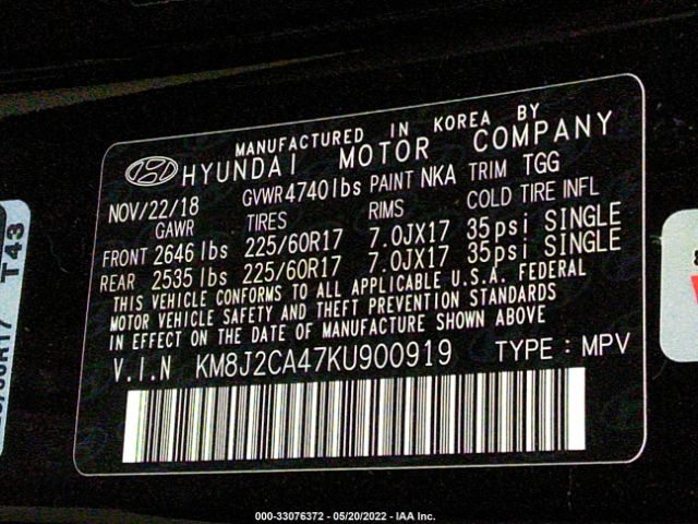 Photo 8 VIN: KM8J2CA47KU900919 - HYUNDAI TUCSON 