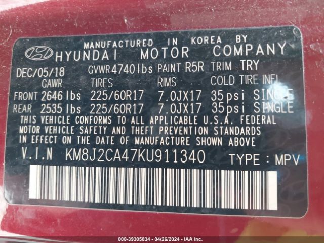 Photo 8 VIN: KM8J2CA47KU911340 - HYUNDAI TUCSON 