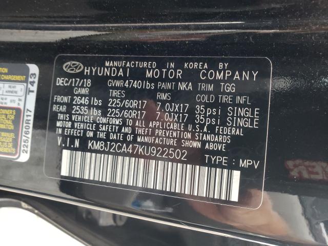 Photo 9 VIN: KM8J2CA47KU922502 - HYUNDAI TUCSON SE 