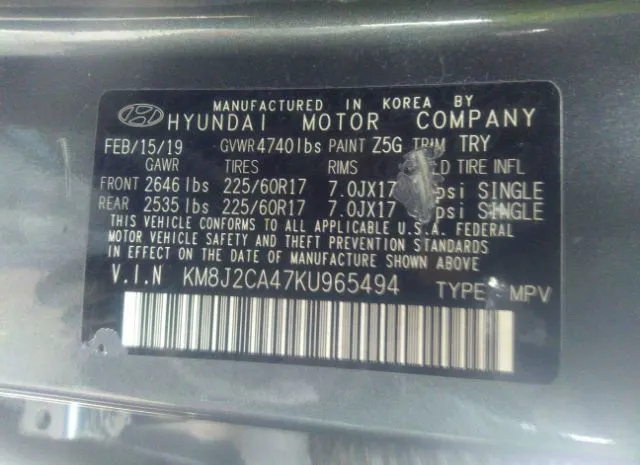 Photo 8 VIN: KM8J2CA47KU965494 - HYUNDAI TUCSON 