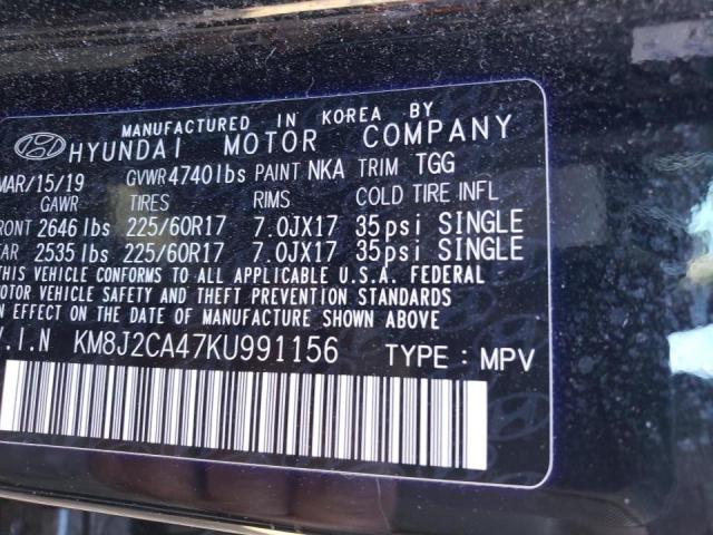 Photo 9 VIN: KM8J2CA47KU991156 - HYUNDAI TUCSON SE 