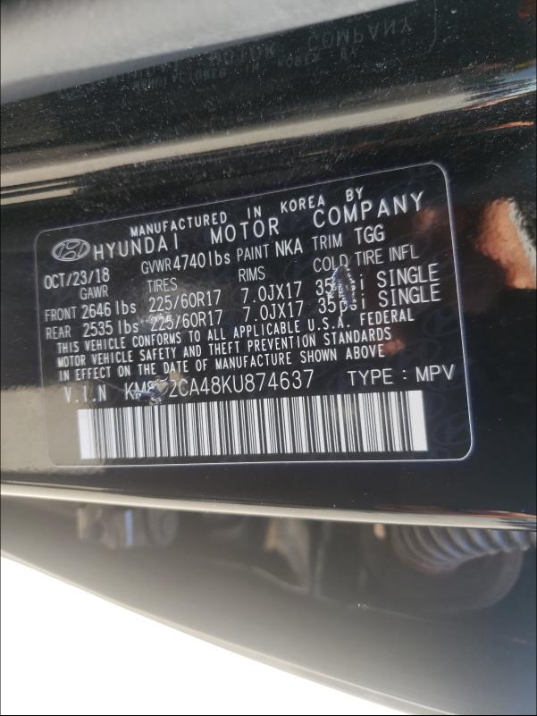 Photo 9 VIN: KM8J2CA48KU874637 - HYUNDAI TUCSON SE 