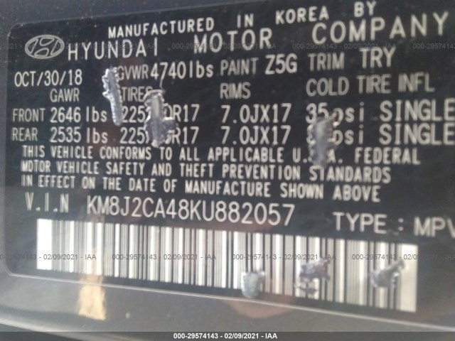 Photo 8 VIN: KM8J2CA48KU882057 - HYUNDAI TUCSON 