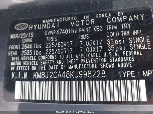 Photo 8 VIN: KM8J2CA48KU998228 - HYUNDAI TUCSON 