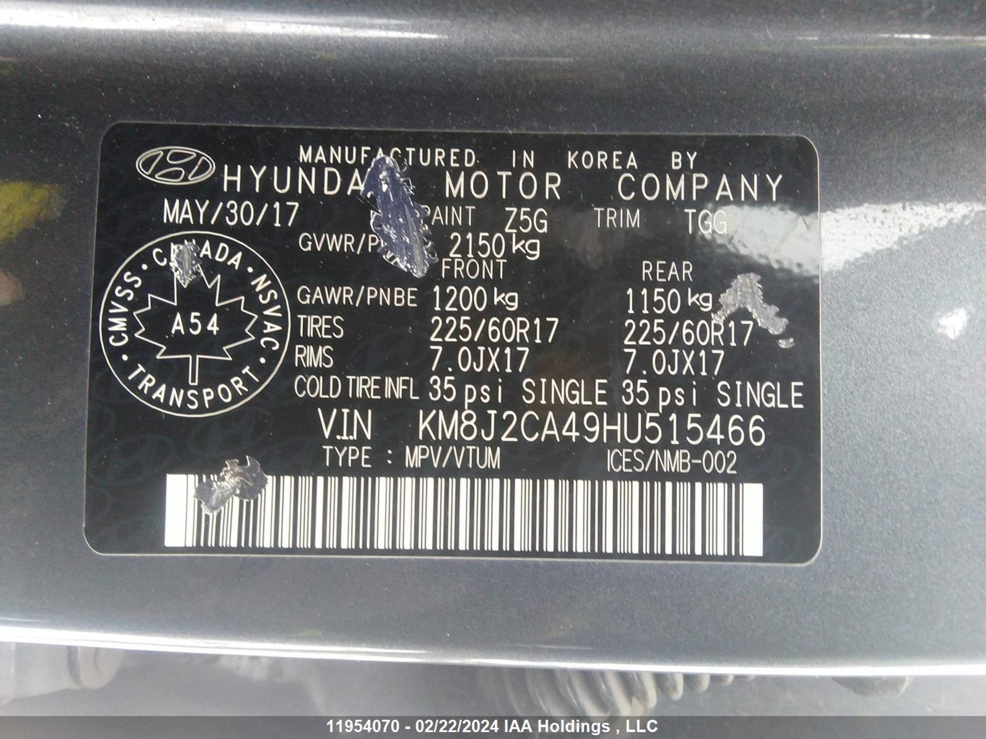 Photo 8 VIN: KM8J2CA49HU515466 - HYUNDAI TUCSON 